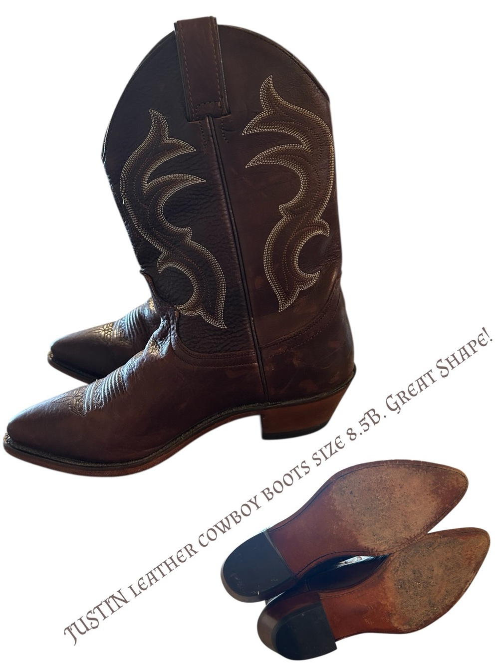 Justin Boots Dark Brown Leather Western Cowboy Boots with Contrast Stitching
